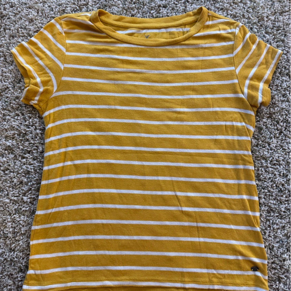 American Eagle Soft & Sexy Yellow and White Striped Tee